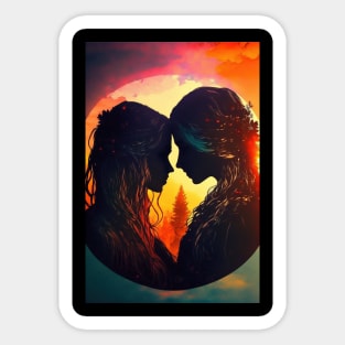 Cute lesbian couple with sunset background Sticker